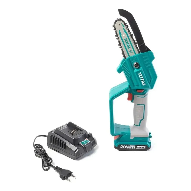 Mini Motosierra De Mano Inalámbrica Total Tgsli20581 Turquesa 5 Pulgadas 130mm Jardín Poda Con 1 Batería 2.0ah Litio-ion Y Cargador