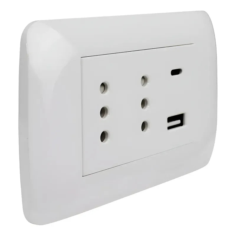 Tomacorriente Duplex 10a + 2 Usb Blanco Armado Lexo Blanco
