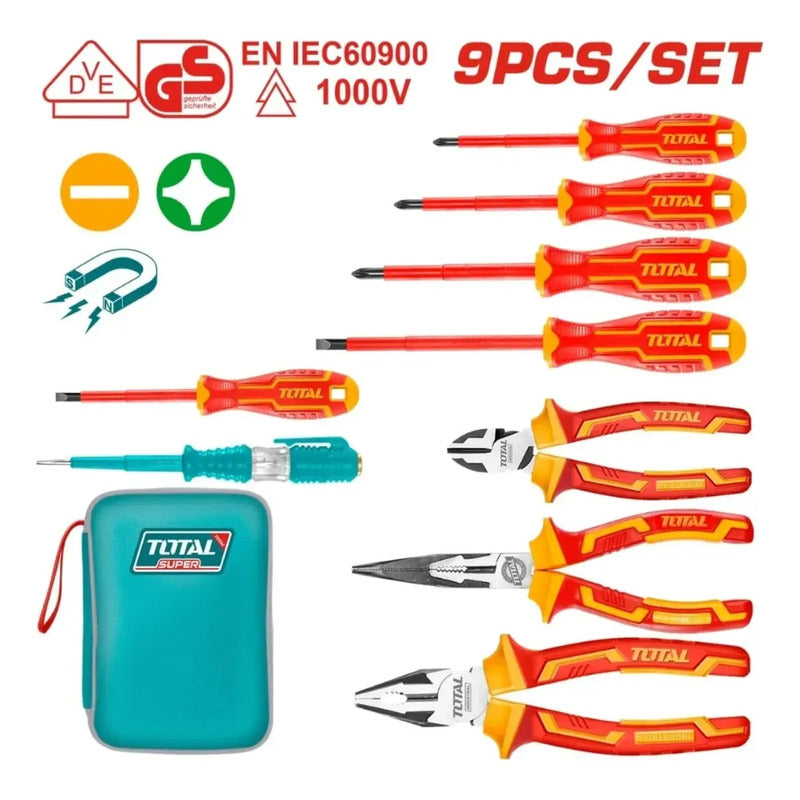 Kit De Herramientas Manuales 9pcs Aisladas 1000v Total Turquesa