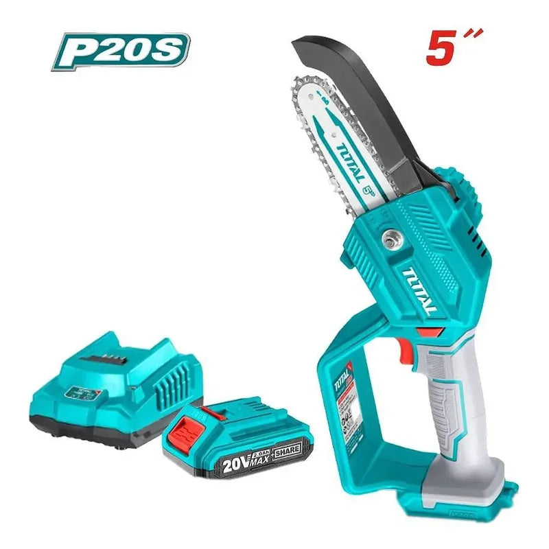 Mini Motosierra De Mano Inalámbrica Total Tgsli20581 Turquesa 5 Pulgadas 130mm Jardín Poda Con 1 Batería 2.0ah Litio-ion Y Cargador