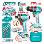 Kit Atornillador De Impacto+ Taladro 20v 2bat+ Carg Total