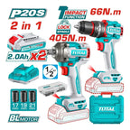 Kit Taladro Percutor 66nm + Llave Impacto 405nm 20v + Total