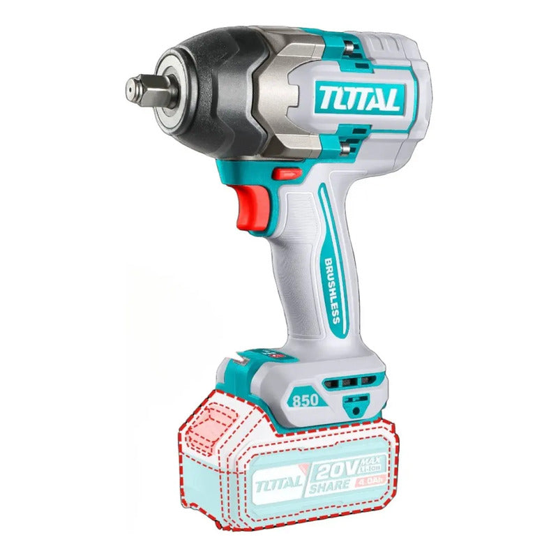 Llave De Impacto Industrial Inalambrica Brushless 1/2 PuLG Total 850nm Color Turquesa 20v