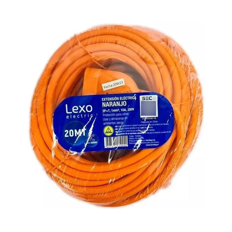 Alargador Eléctrico 20 Metros Naranja Lexo 1 Toma 10a