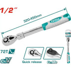 Ratchet 1/2 72t Extendible 340-450mm Cr-v + Crmo Industrial Plateado