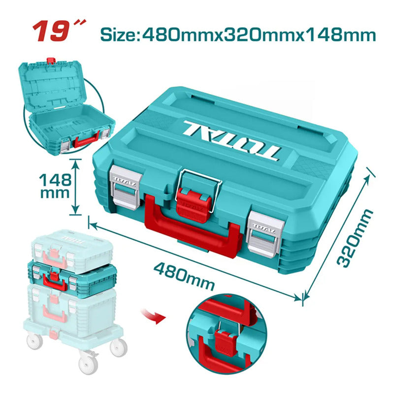 Caja Maleta De Herramientas 19 Pulgadas Apilable Total Unico Turquesa
