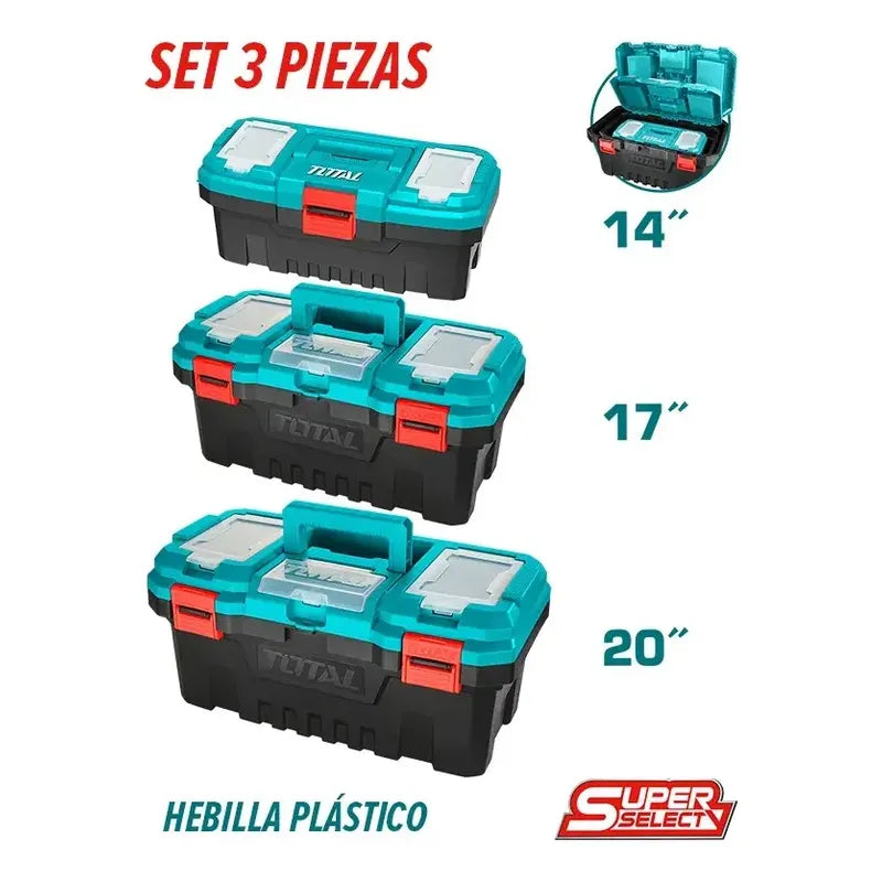 Kit De Cajas De Herramientas Plásticas 3 Piezas Total Turquesa