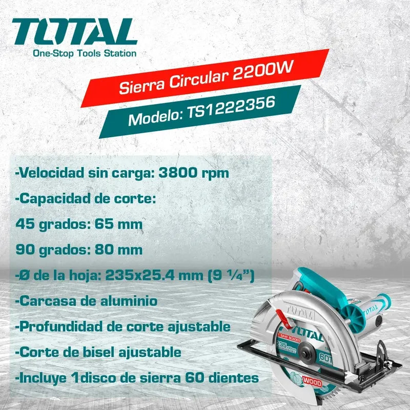 Sierra Circular - Total Tools - Ts1222356 Color Turquesa Frecuencia 50 Hz/60 Hz
