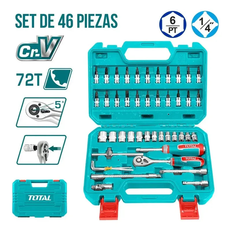 Juego De Dados Industrial 46 Piezas Cr-v Total Turquesa