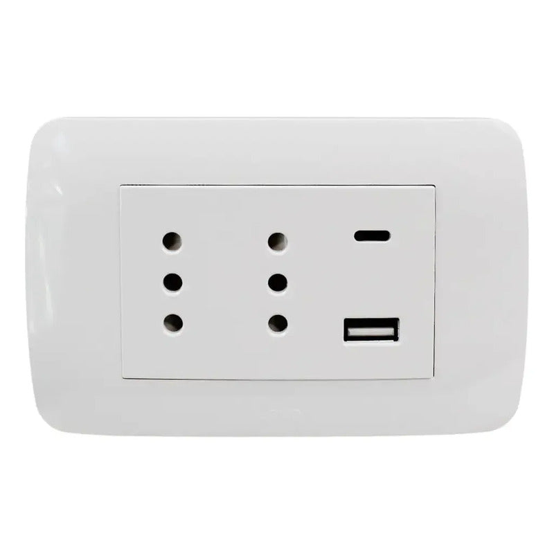 Tomacorriente Duplex 10a + 2 Usb Blanco Armado Lexo Blanco