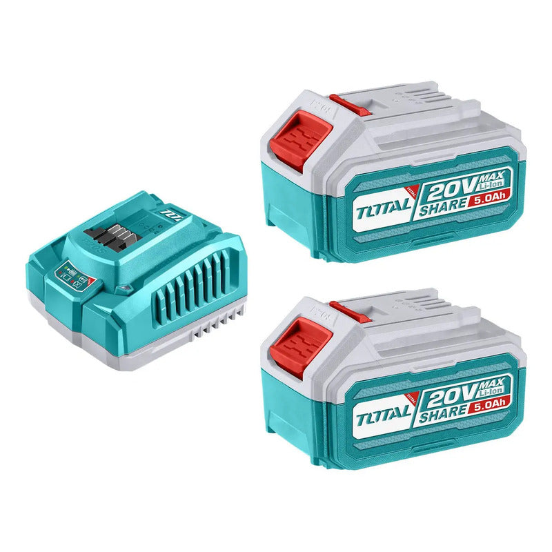 Set 20v Total, 2 Baterías Litio Ion 5.0ah + Cargador Rápido