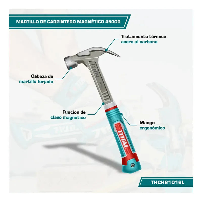 Martillo Carpintero 16oz Industrial Magnético 345mm Total