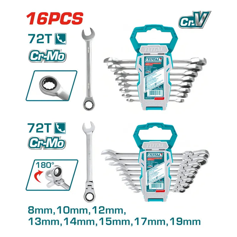 Set Llaves Punta Corona C/chicharra Total Tools Tht103rk166 Gris