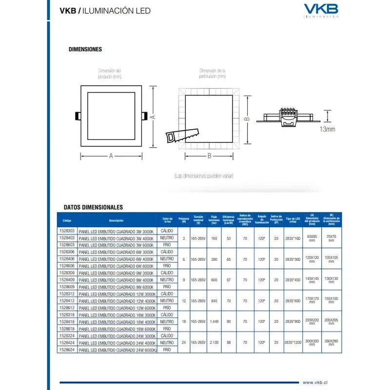 Foco Panel Led Cuadrado Vkb De 24w Para Techo Con Luz Blanca Fría Cuadrado/ Luz Blanca Fria 6000k
