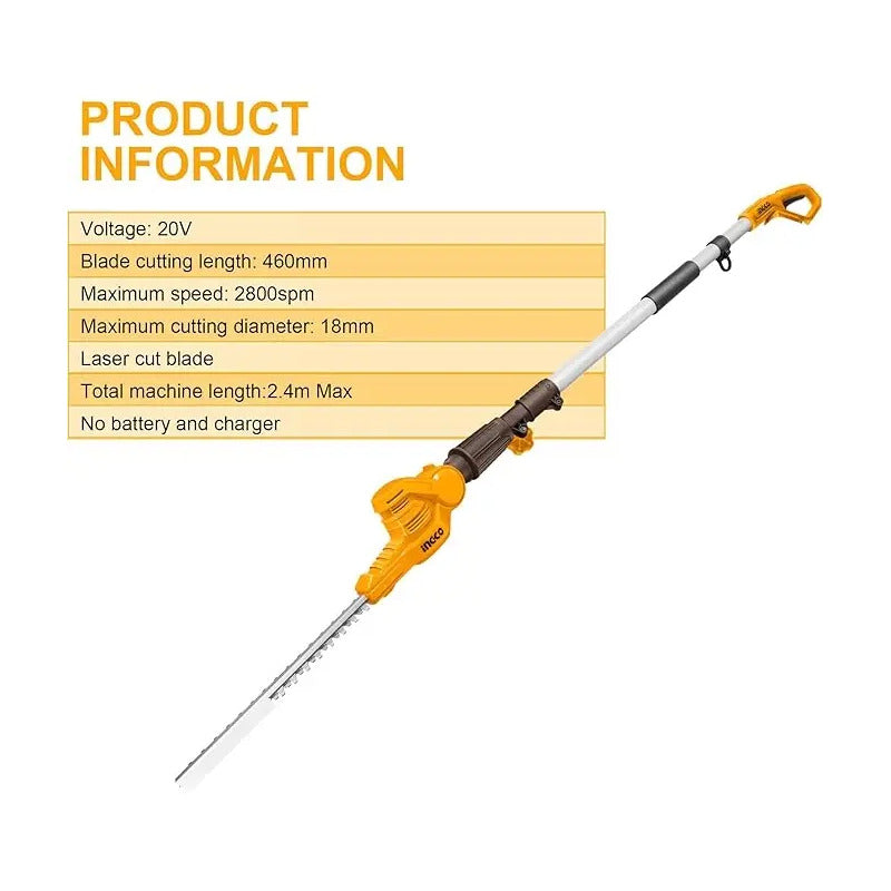 Cortaseto Con Pertiga 20v/460mm Ingco Cpht201601 Amarillo