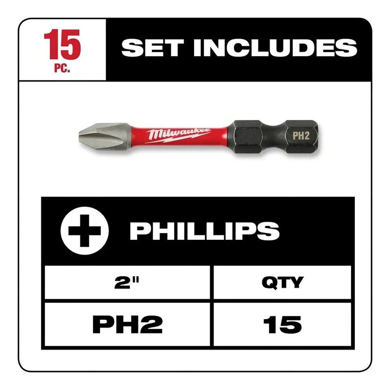 Set De Puntas De Impacto Milwaukee Ph2x2'' 15 Pzs 48-32-5004