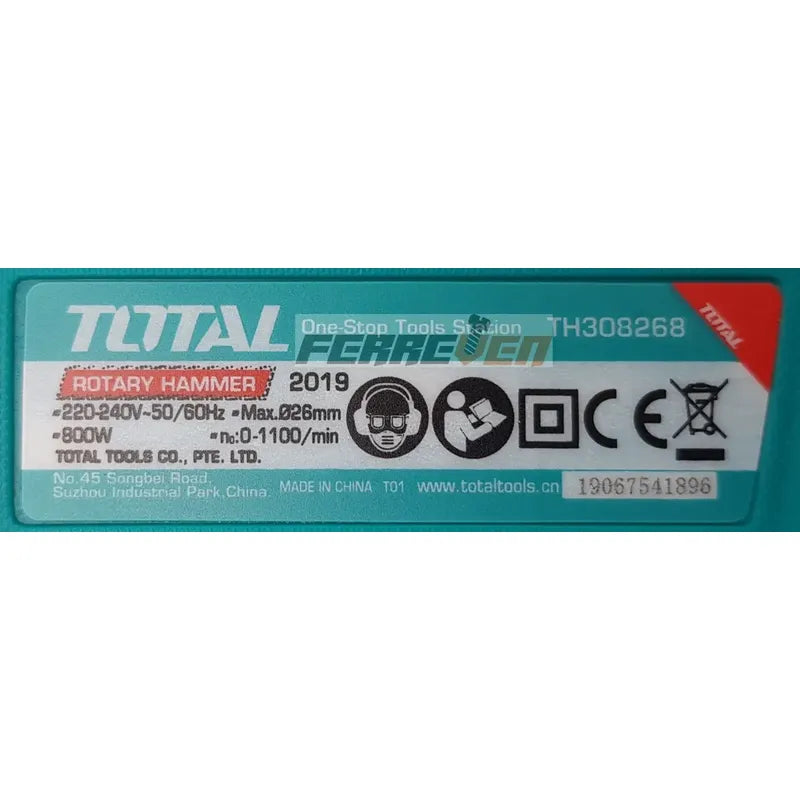 Rotomartillo Electroneumático Total Sds Plus Th308268 Turquesa Frecuencia De 50hz/60hz Con 800w De Potencia 50 Hz/60 Hz
