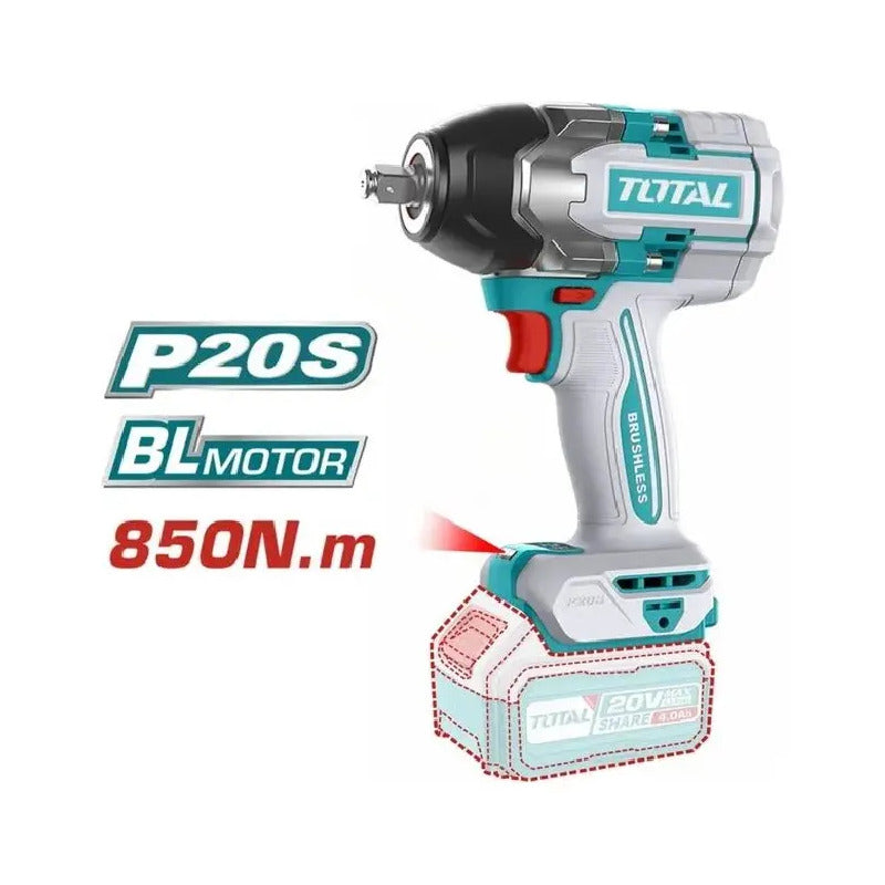 Llave De Impacto Industrial Inalambrica Brushless 1/2 PuLG Total 850nm Color Turquesa 20v