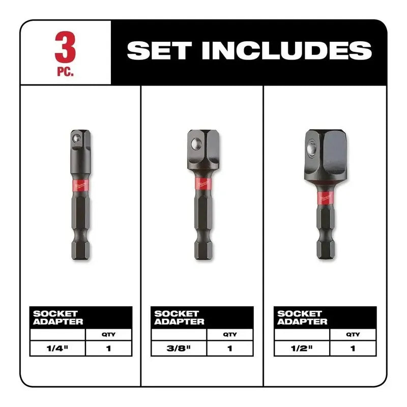 Set 3 Adaptadores Para Dado De Impacto Milwaukee 1/4-3/8-1/2