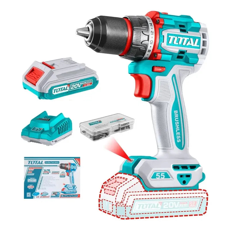 Taladro Atornillador 55nm 1/2 Bateria Total Tdli205582 Color Turquesa Frecuencia 50 60hz