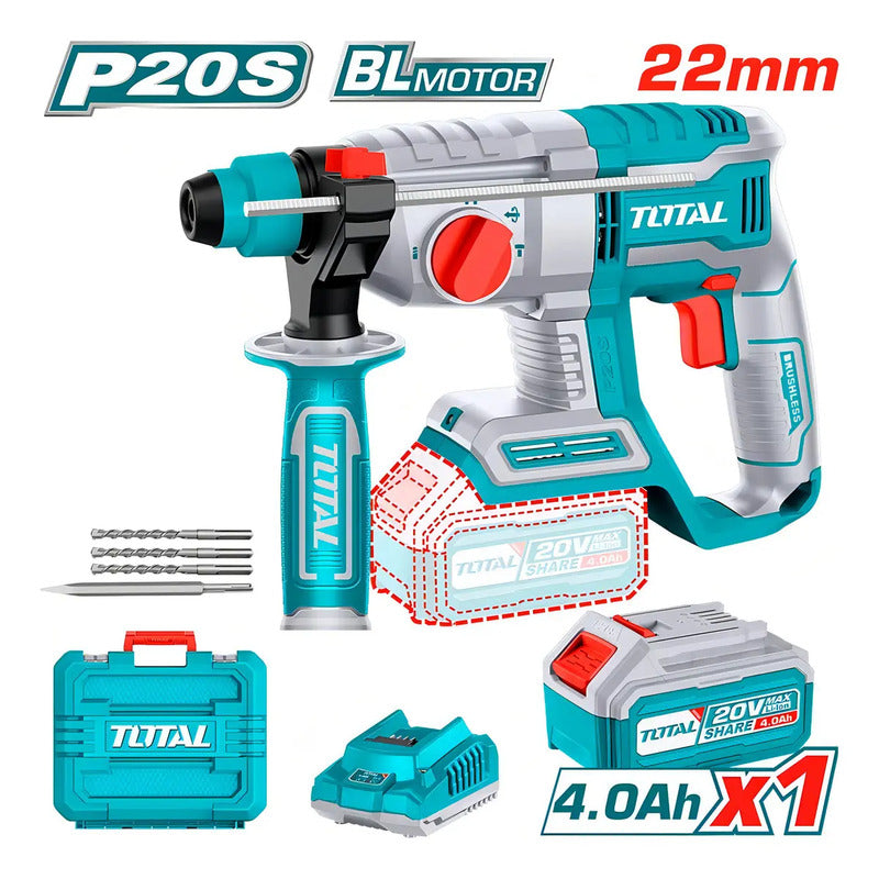 Rotomartillo Sds Plus 2.0j + Bat 4a + Carg + 4 Acc Total Color Turquesa Frecuencia 50 60hz