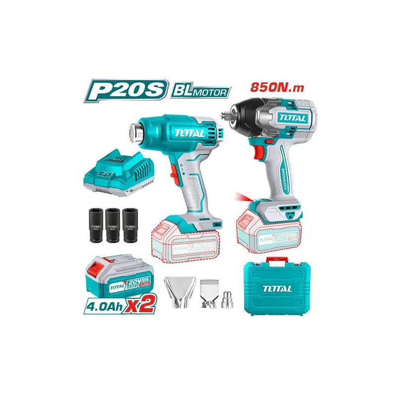 Kit Llave De Impacto 850nm + Pistola Calor Inalámbrica Total Turquesa 18v