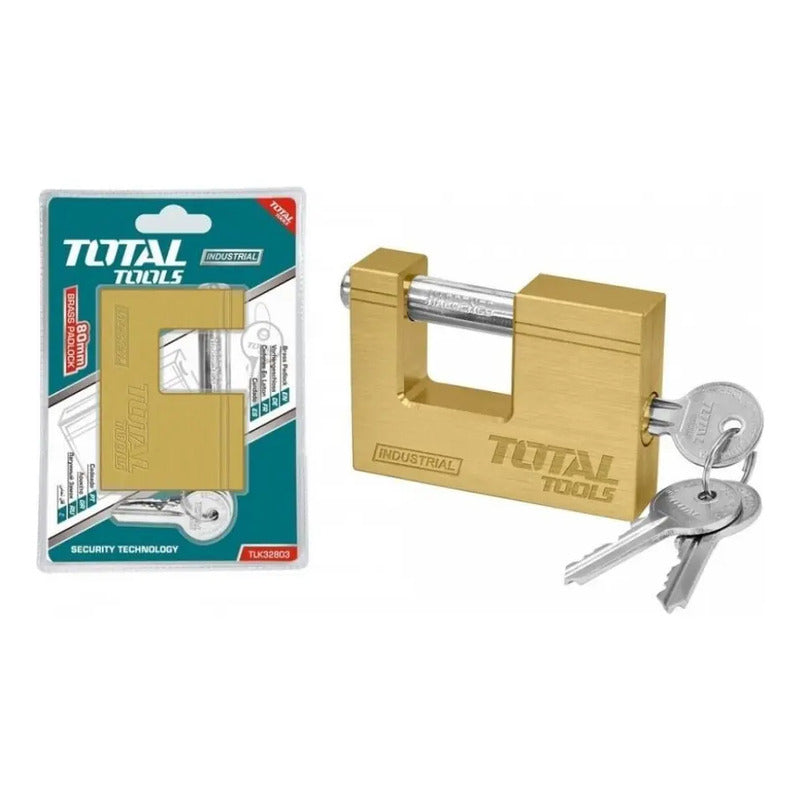 Candado Total Bronce 80mm, Perno, Antipalanca - Con 3 Llaves Dorado