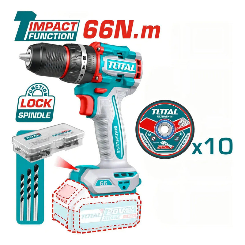 Kit Taladro + Galletera Esmeril + Rotomartillo 20v Total