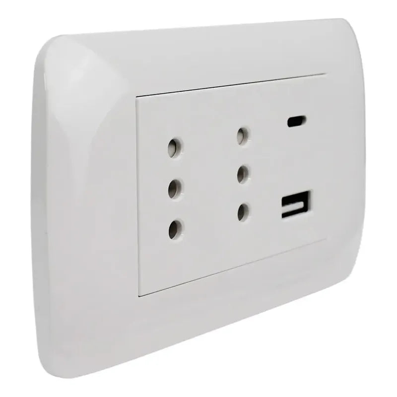 Tomacorriente Dúplex Lexo Con Usb Y Usb-c De 10a Blanco Para Carga De Celulares