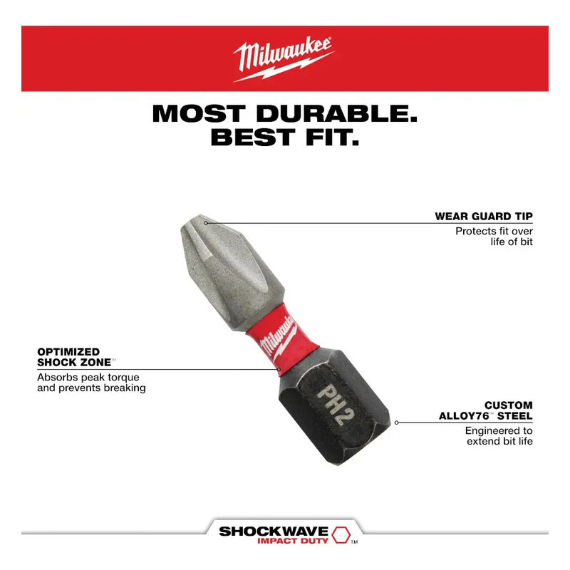 Set De 15 Puntas De Impacto Milwaukee Ph2 X 25mm