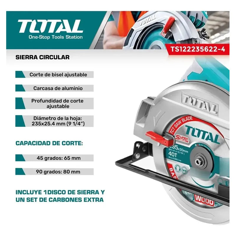 Sierra Circular - Total Tools - Ts1222356 Color Turquesa Frecuencia 50 Hz/60 Hz