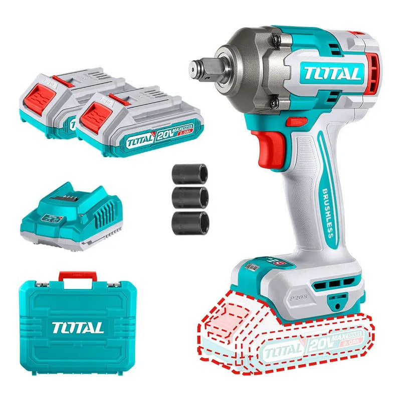 Llave Impacto Brushless 1/2 400nm + 2 Bat 2a + Carg Total Color Turquesa Frecuencia 50/60hz 20v