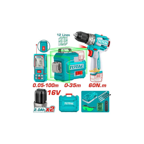 Combo Taladro + Nivel Láser 16v +  Medidor Distancia Total Turquesa