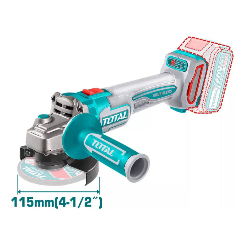 Kit Taladro Percutor 66nm Cinta Roja Amoladora Inalambrica 115mm Motor Brushless C Bateria 2.0a.h Y 4.0a.h 20v