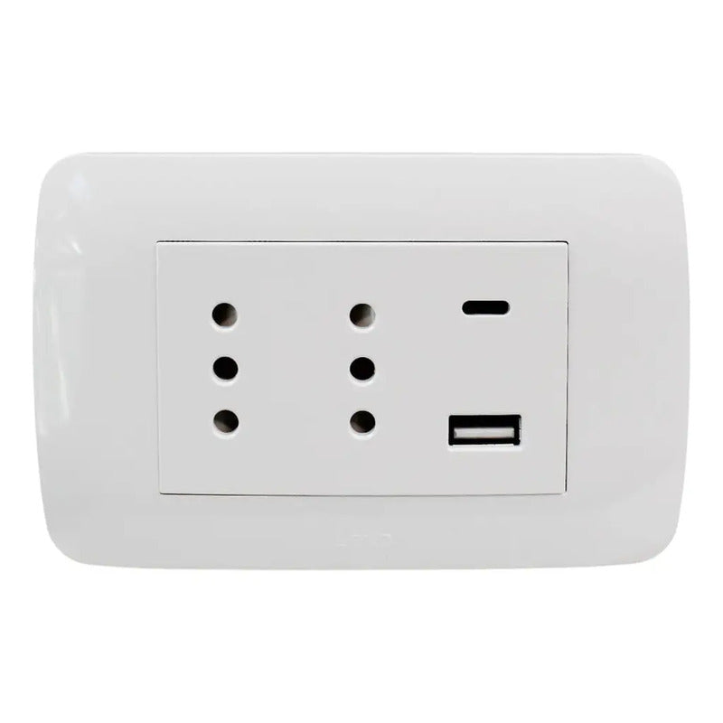 Tomacorriente Dúplex Lexo Con Usb Y Usb-c De 10a Blanco Para Carga De Celulares