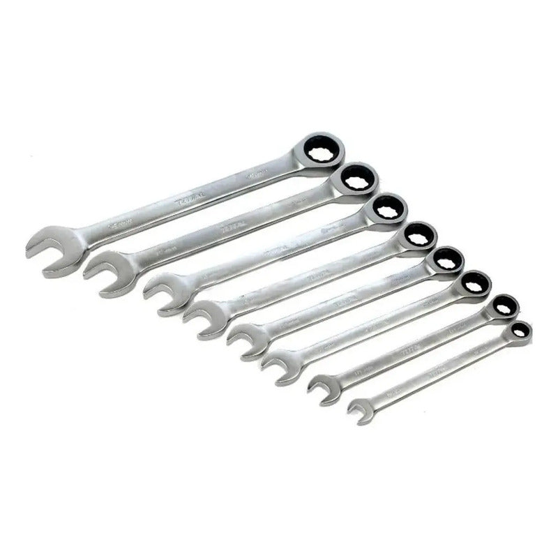 Set Juego Llaves Punta De Corona Con Chicharra 8 Pcs Total Plateado