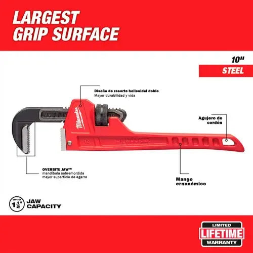 Llave Stilson Mordaza 2 PuLG Milwaukee 48-22-7112 12pul Color Rojo