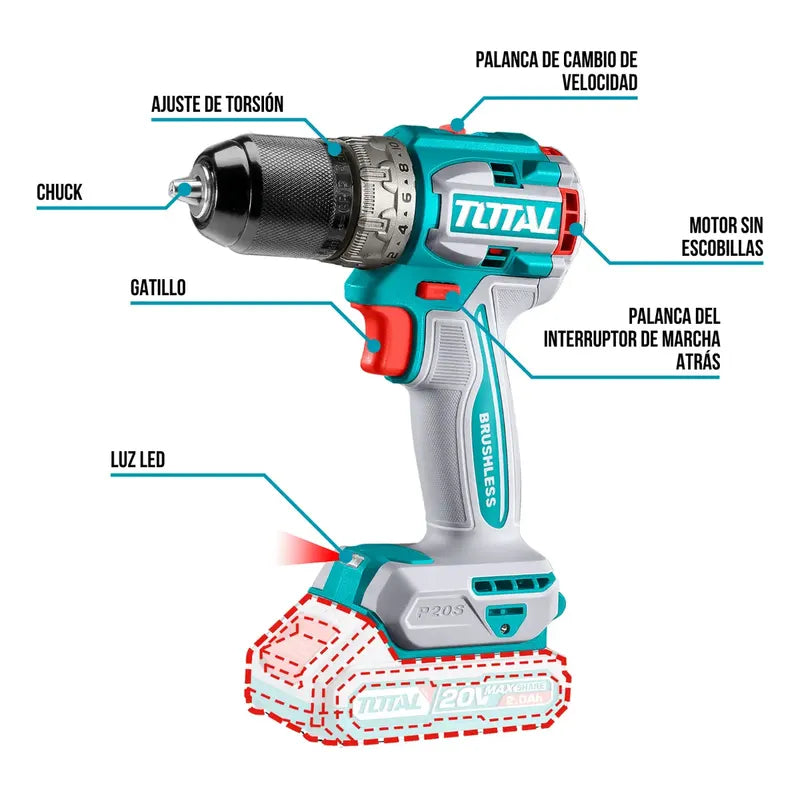 Kit Taladro Percutor 66nm Cinta Roja Amoladora Inalambrica 115mm Motor Brushless C Bateria 2.0a.h Y 4.0a.h 20v