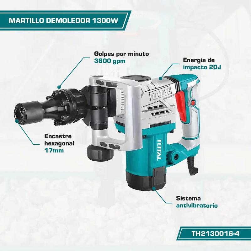 Martillo Cincelador Sds Hex 1300w 20j Total Th213006 Color Multicolor
