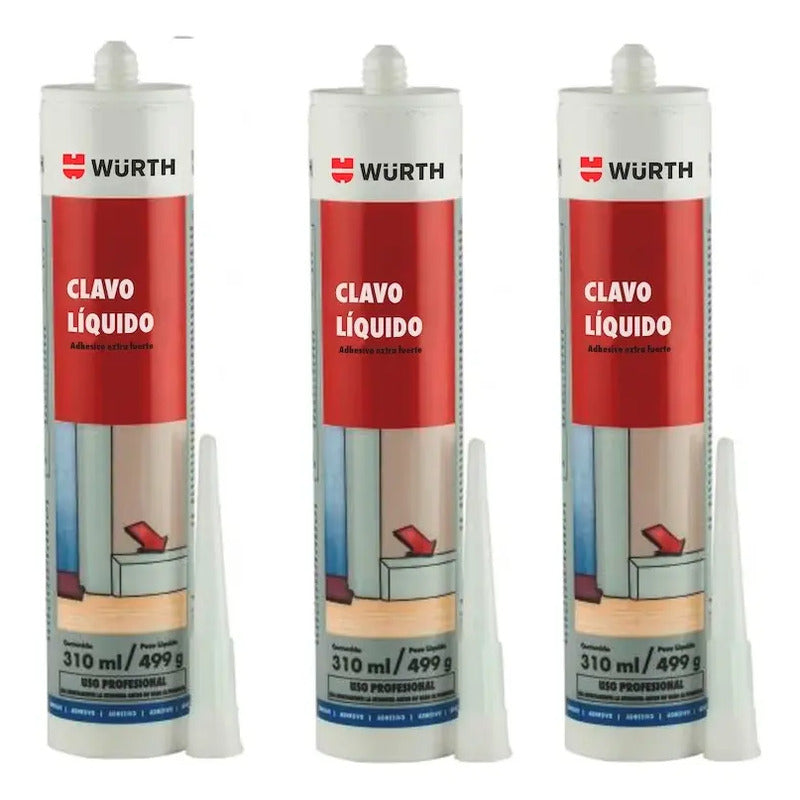 Pack 3 Adhesivo Montaje Wurth Clavo Liquido 310ml