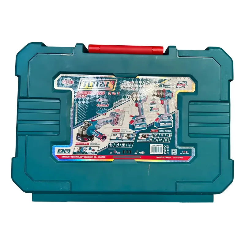 Kit Total 20v Taladro Amoladora Y Llave De Impacto 2 Bateria