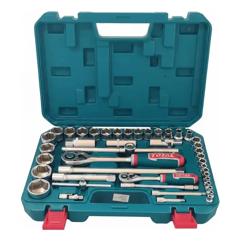 Caja Set Tubo 1/2 1/4 Llave Crique 44 Pzs Total Cr-v Turquesa
