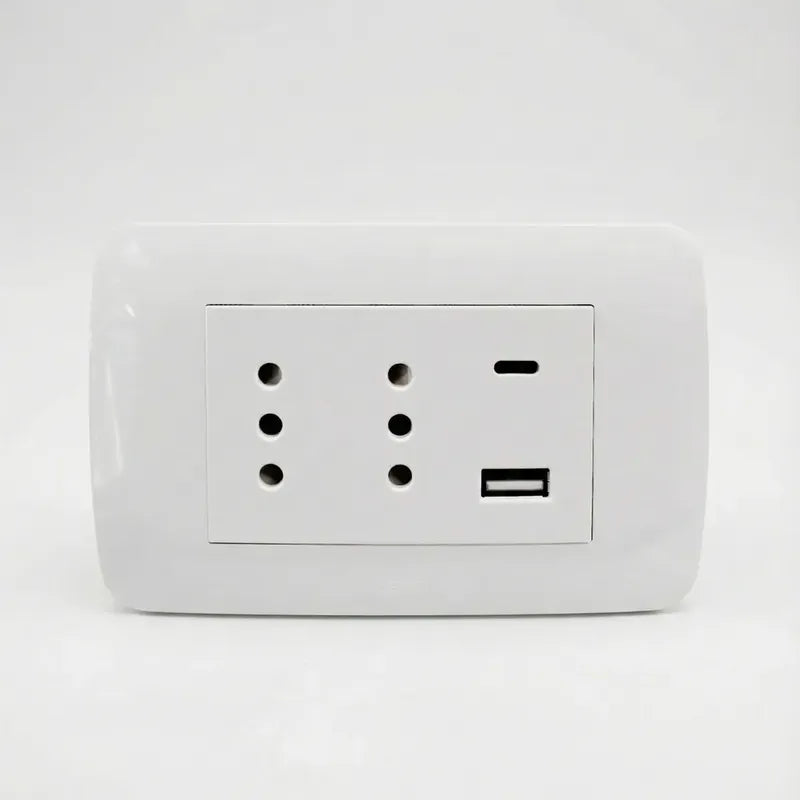 Tomacorriente Dúplex Lexo Con Usb Y Usb-c De 10a Blanco Para Carga De Celulares