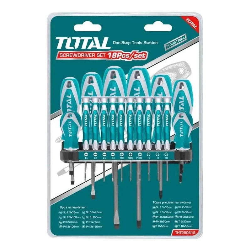 Juego De Destornillador Total 18 Piezas Industrial