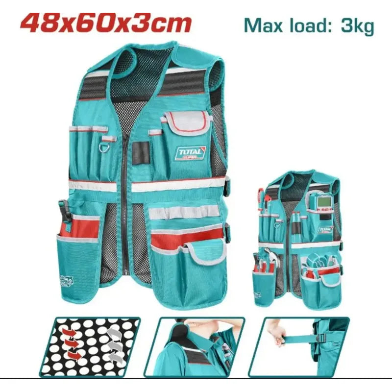 Bolso Portaherramientas Total Ttvt16025 Color Turquesa De Poliéster Malla De Aire