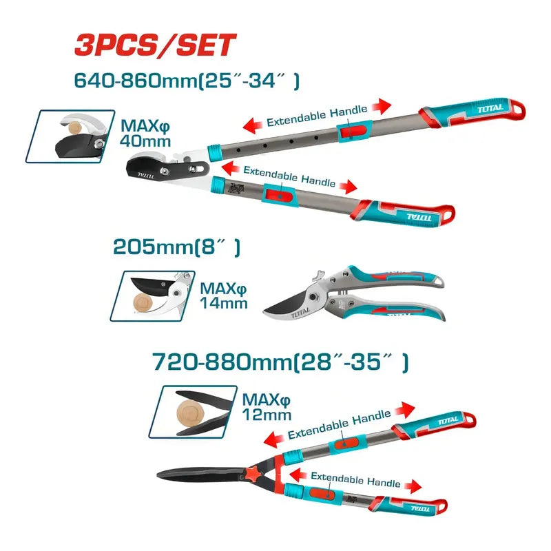 Kit Tijeras Jardin 3 Piezas Total Tools Tht1593301 Turquesa