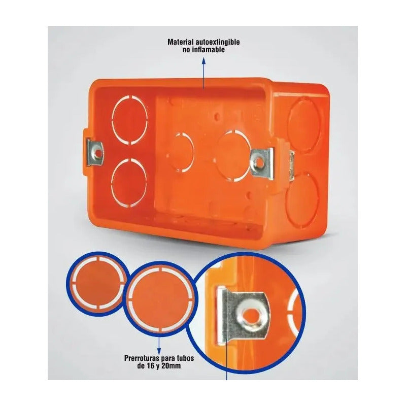Caja Derivación Tabiquería Color Naranjo 105 X 60 Mm Naranja