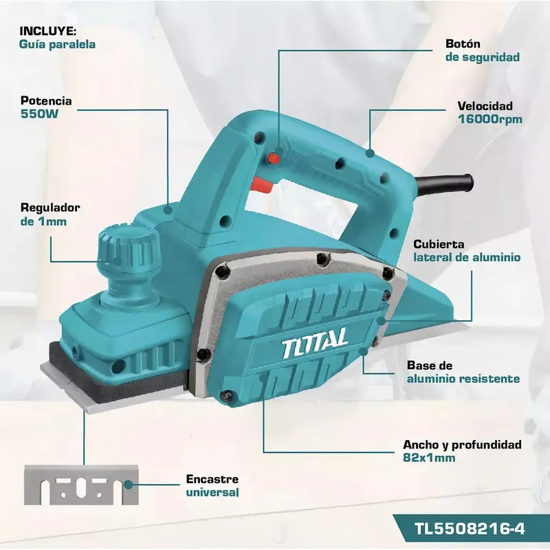 Cepillo Carpintero Electrico 550w Total Tl5508216 Color Azul Petróleo